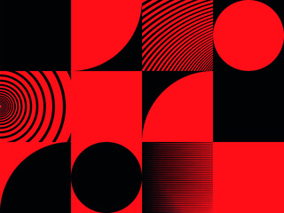 Geometric background black red circles retro