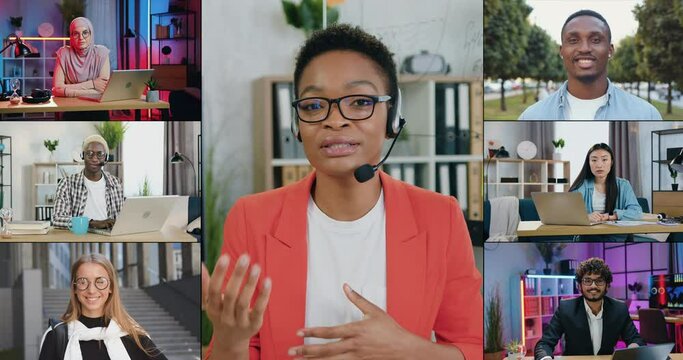 Collection footage montage of likable confident smiling diverse people of various professions which posing on camera in office and outdoors ,at daytime and in the evening
