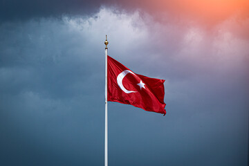 glorious turkish flag waving in a wonderful sky - obrazy, fototapety, plakaty