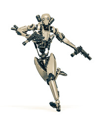 droid soldier is running fast in action and holding a pistol