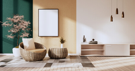 Dark Green and Brown wall on living room two tone colorful design.3D rendering