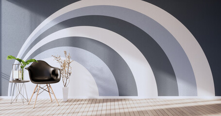 Grey and white wall on living room two tone colorful design.3D rendering