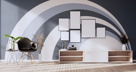 Grey and white wall on living room two tone colorful design.3D rendering