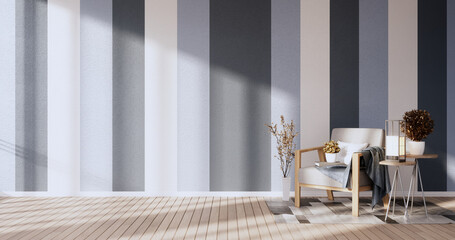 Grey and white wall on living room two tone colorful design.3D rendering