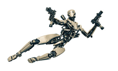 droid soldier is shooting in action and holding a pistol