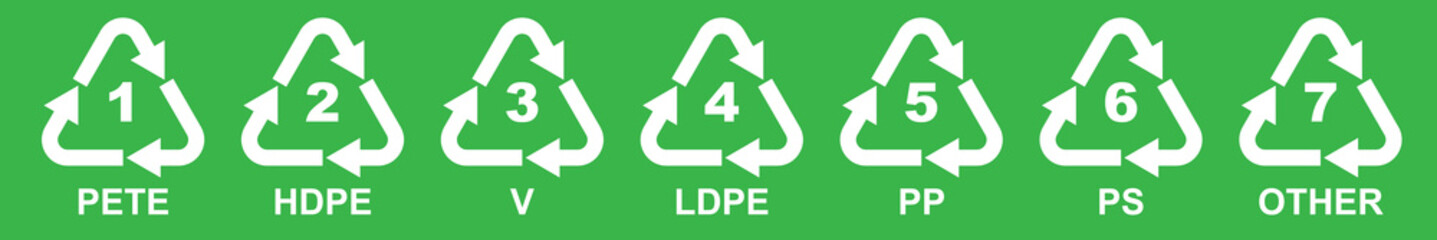 Set of 7 Plastic Recycling Symbols