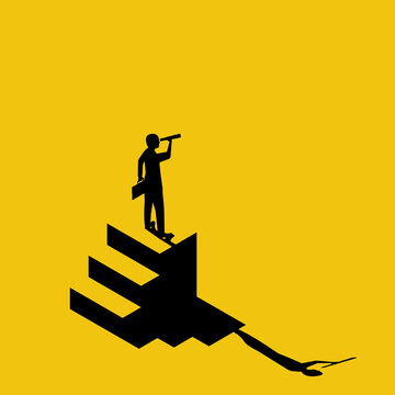 recommend clip art: Businessman looking on telescope. Vector illustration flat minimal design. Isolated on yellow background.. Business challenge search way to success goal. Visionary concept. Black silhouette leadership