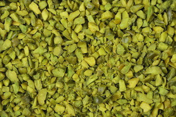 Pistachios chopped pile texture, top view