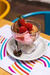 ice cream glass with decoration strawberries