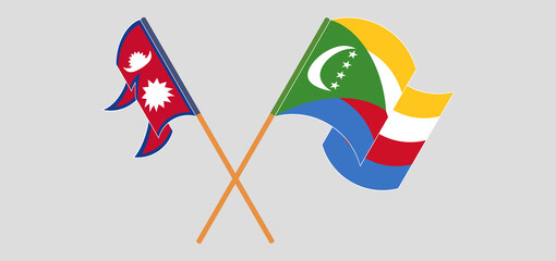 Crossed flags of Nepal and the Comoros. Official colors. Correct proportion