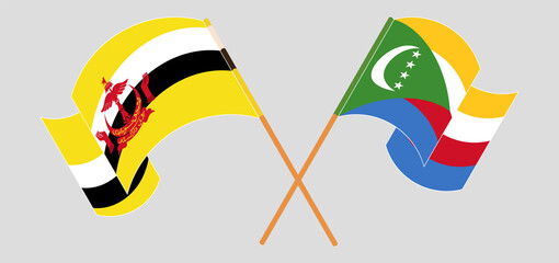 Crossed flags of Brunei and the Comoros. Official colors. Correct proportion