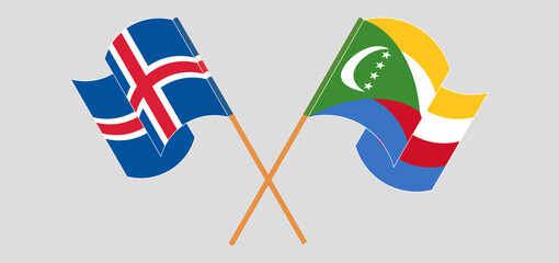 Crossed flags of Iceland and the Comoros. Official colors. Correct proportion