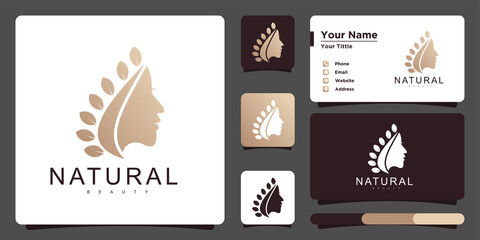 Naklejka premium Natural woman logo template with beauty style and business card. Premium Vector