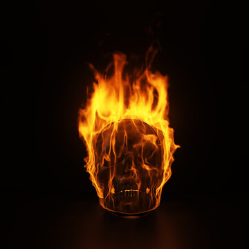 burning skull on black