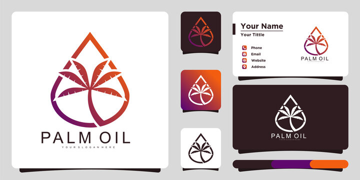 Palm Oil logo design with gradient unique and business card. Premium Vector
