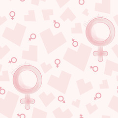 Happy woman day background Heart shape and female symbol pattern Vector