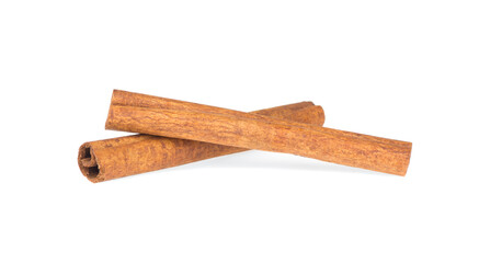two cinnamon sticks isolated on white background