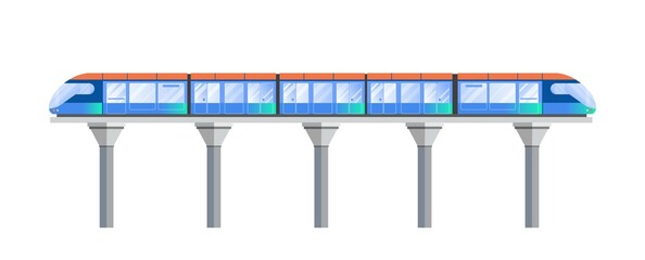 Vector illustration of a modern train in flat style on a bridge or viaduct in flat minimal style