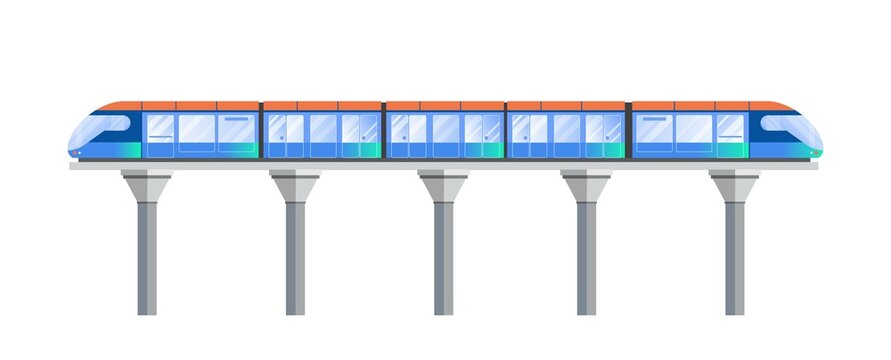 Vector illustration of a modern train in flat style on a bridge or viaduct in flat minimal style