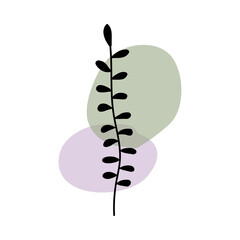 Botanical wall art vector. Foliage line art drawing with abstract shape