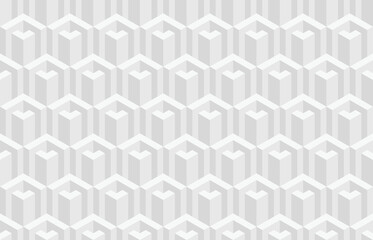 Set of abstract black and white 3d geometric seamless patterns. Isometric hexagonal cubes optical illusion modern background in neutral grey color.