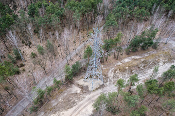 Obraz premium Transmission tower in Bialoleka Dworska Forest in Bialoleka district in Warsaw, capital of Poland