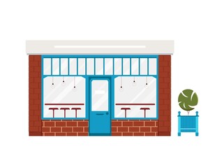Storefront, building facade, cafe. Vector illustration in flat style.