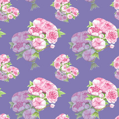 Pink peonies pattern on purple
