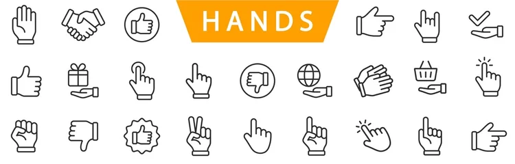 Poster Hand line icons set isolated on white background vector. Hands line icons © OpenDesigner