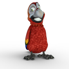 3D-illustration of a cute and funny mischievous cartoon parrot