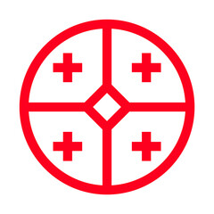 Obraz premium Georgia round stamp with Georgian national flag colors and five cross symbol
