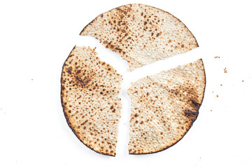 Matzah Shmurah. Jewish traditional Passover bread. Pesach celebration symbol. Closeup