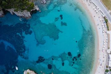 Agios Spyridonas beach in Palaiokastritsa village in northwestern Corfu Island, Greece