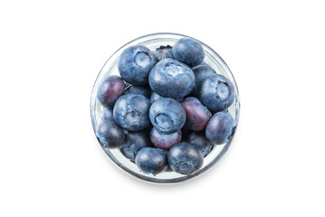 Greek yogurt with blueberries in a glass on a white isolated background