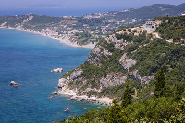 Fototapeta na wymiar View from hilltop in Afionas village, Corfu Island in Greece