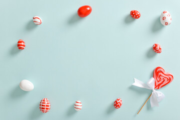 Background with Easter eggs in red and white.
