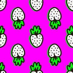 Fototapeta premium Neon seamless background with white berries on a pink background. Vector illustration
