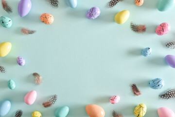 Easter postcard with bed-colored eggs with a copy of the place for the text.