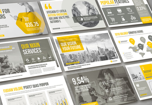 Corporate Presentation Layout in Khaky and Yellow Colors