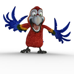 3D-illustration of a cute and funny delighted cartoon parrot
