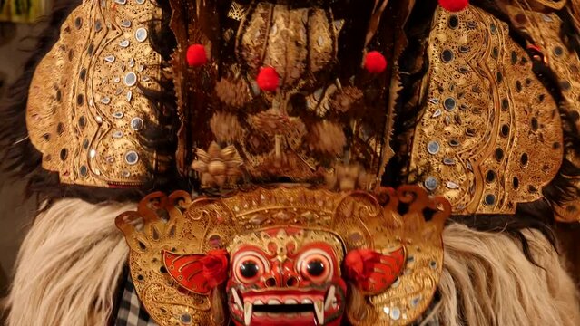 Traditional Balinese Barong dance ceremony at religious festival in Bali, Indonesia.