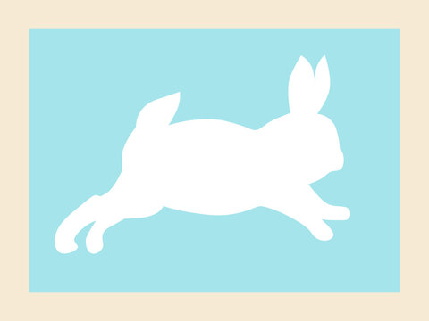 Silhouette of a white hare on a blue background, minimalist picture illustration