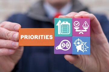 Concept of priorities. Set work priority, arrange to do list which job to do before and after, task management. The order of priorities in any activity is correct.