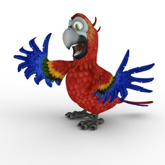 3D-illustration of a cute and funny discussing cartoon parrot