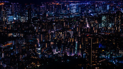 Japan modern urban skyline at night aerial overlooking of beautiful Tokyo city.