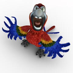 3D-illustration of a cute and funny ranting cartoon parrot