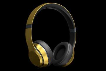Gaming headphones and concept of music equipment isolated on black background.