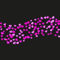 Valentines day heart with pink glitter sparkles. February 14th day. Vector confetti for valentines day heart template. Grunge hand drawn texture. Love theme for special business offer, banner, flyer.