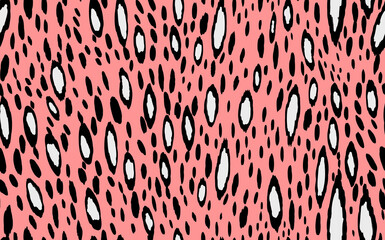 Abstract modern leopard seamless pattern. Animals trendy background. Pink and black decorative vector stock illustration for print, card, postcard, fabric, textile. Modern ornament of stylized skin