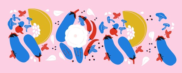 Vegetables cartoon flat freehand illustration. Still life poster decor kitchen. Scandinavian flat modern design.	